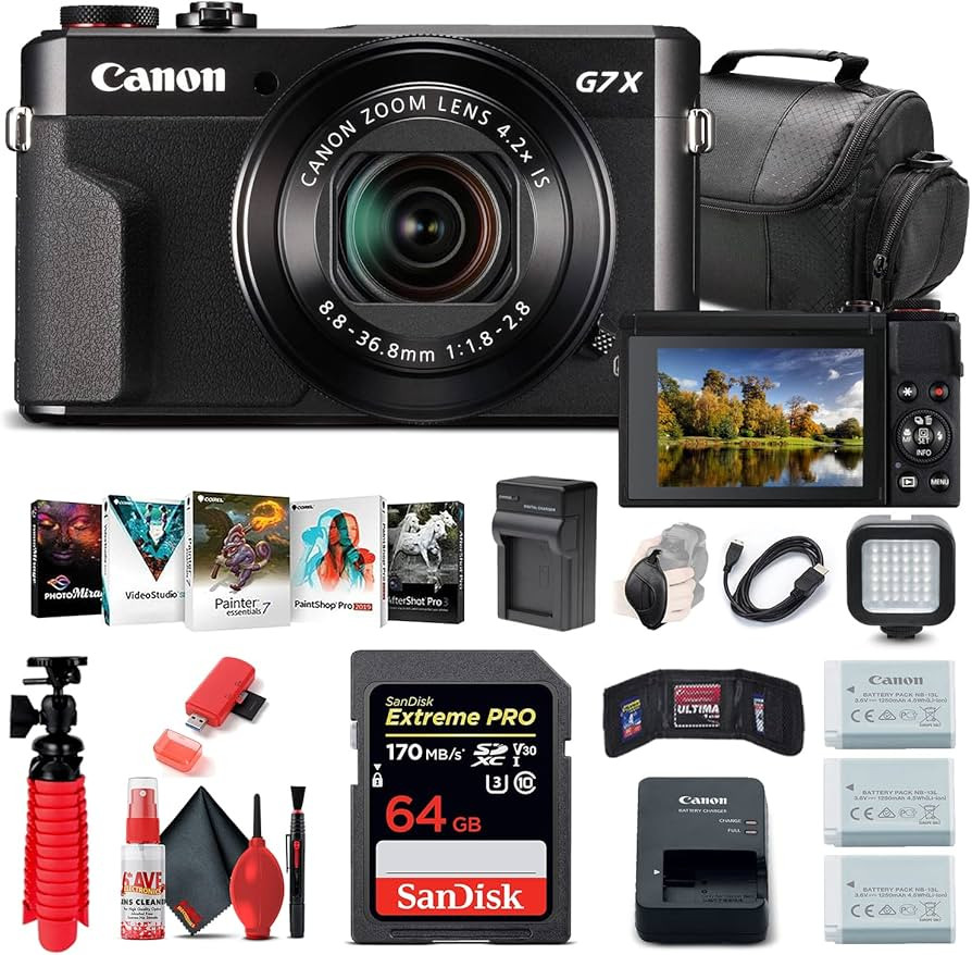 Canon PowerShot G7 X Mark II Digital Camera (1066C001), 64GB Card, 2 x Replacement NB13L Batterie... | Amazon (US)