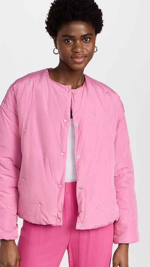 Puffer Jacket in Pink with Pearl Detail | Shopbop