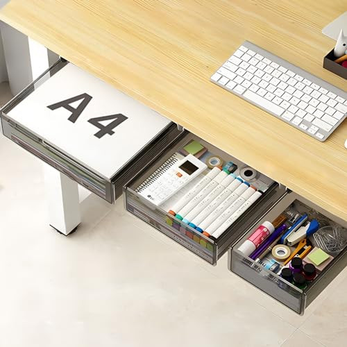 SVNNELP Under Desk Table Drawer Storage Organizer,3 Pack Large & Medium & Small Slide Out Desk Drawers - Hidden Desktop Organizer,Attachable Pencil Storage Tray Under Table(SML) | Amazon (US)