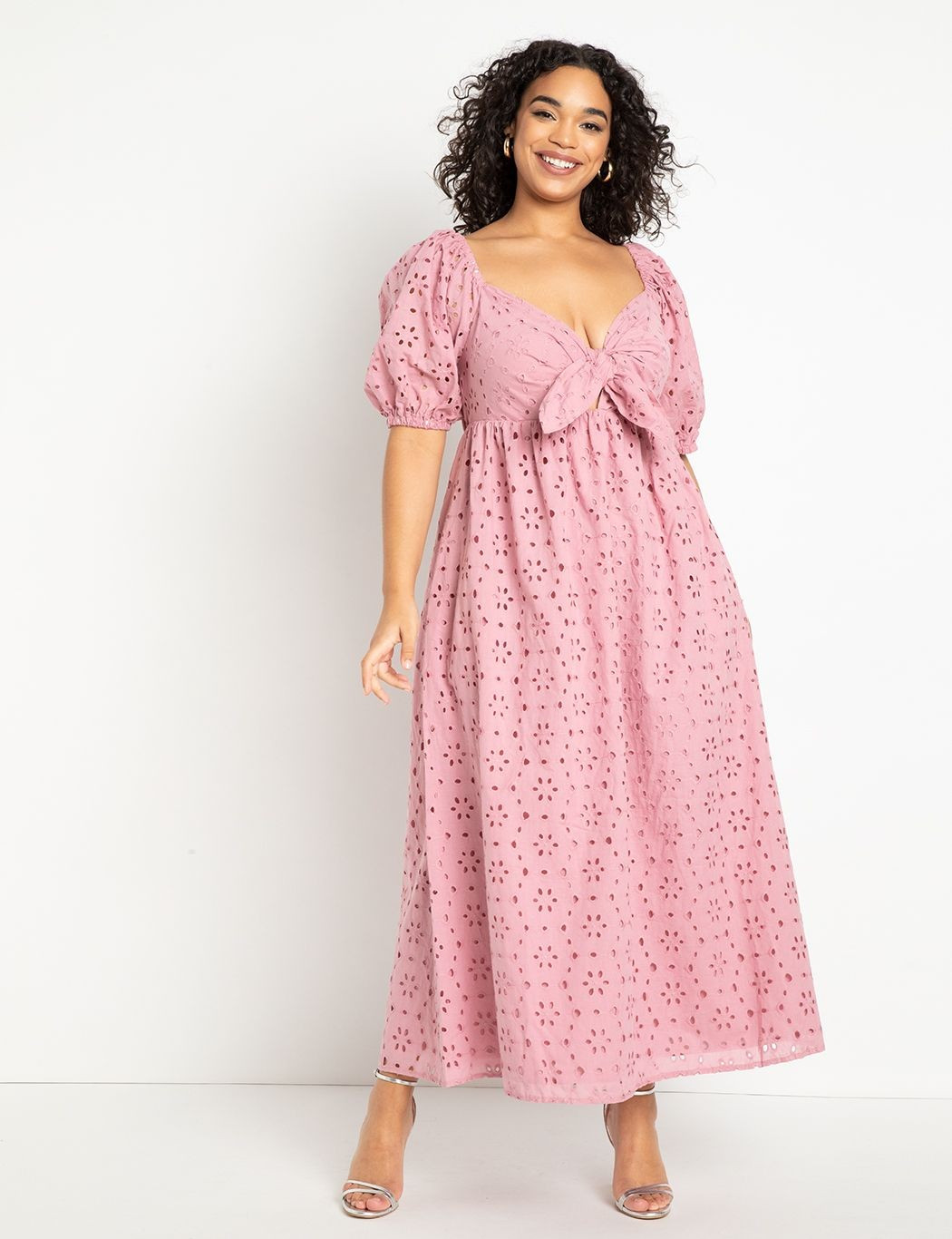 Eyelet Tie Front Maxi Dress | Eloquii