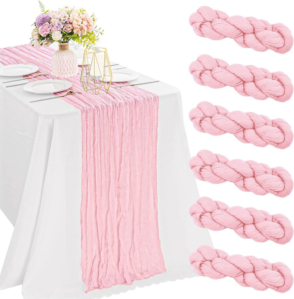 6 Pieces Pink 10FT Cheesecloth Table Runner Boho Gauze Fabric Table Runner Rustic Sheer Runner fo... | Amazon (US)