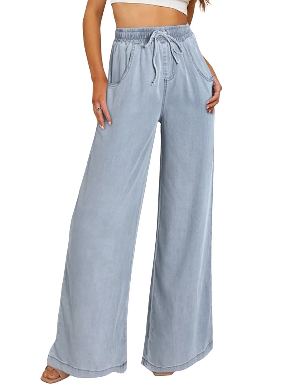 FARYSAYS Jeans for Women Wide Leg Jeans Drawstring High Waisted Loose Denim Pants Loose Denim Tro... | Walmart (US)