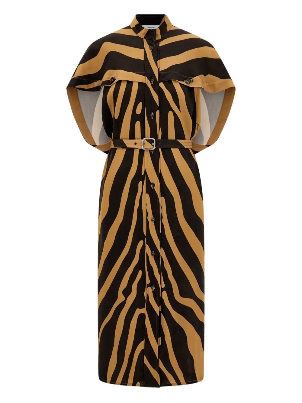 Ferragamo Buttoned Belt Twill Mini Dress | Brown | FARFETCH UK | Farfetch Global