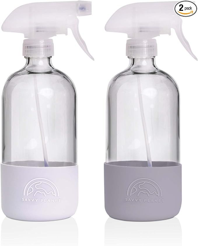 Empty Clear Glass Spray Bottles with Silicone Sleeve Protection - Refillable 16 oz Containers for... | Amazon (US)