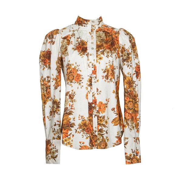 Derby Puff Blouse, Cream x Rust Floral | The Avenue