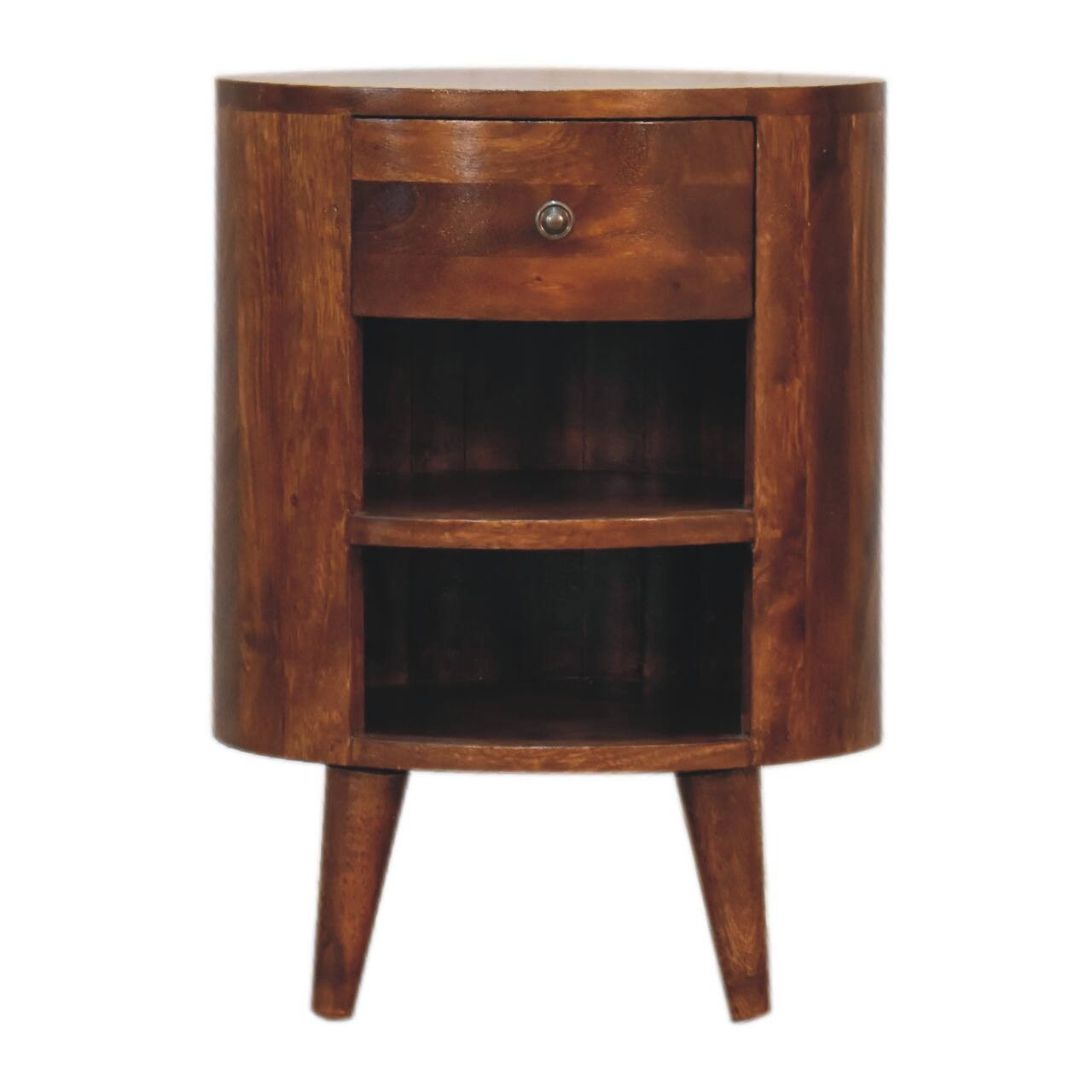 Artisan Furniture - Solid Wood Cortez Nightstand, 1 Drawer, 2 Open Slot, Nordic Legs, Dark Brown - Chestnut | Best Buy U.S.
