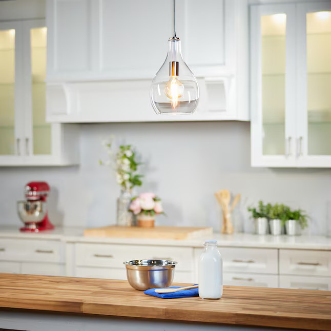 allen + roth Reign Brushed Nickel Transitional Clear Glass Teardrop Led; Mini Hanging Pendant Lig... | Lowe's