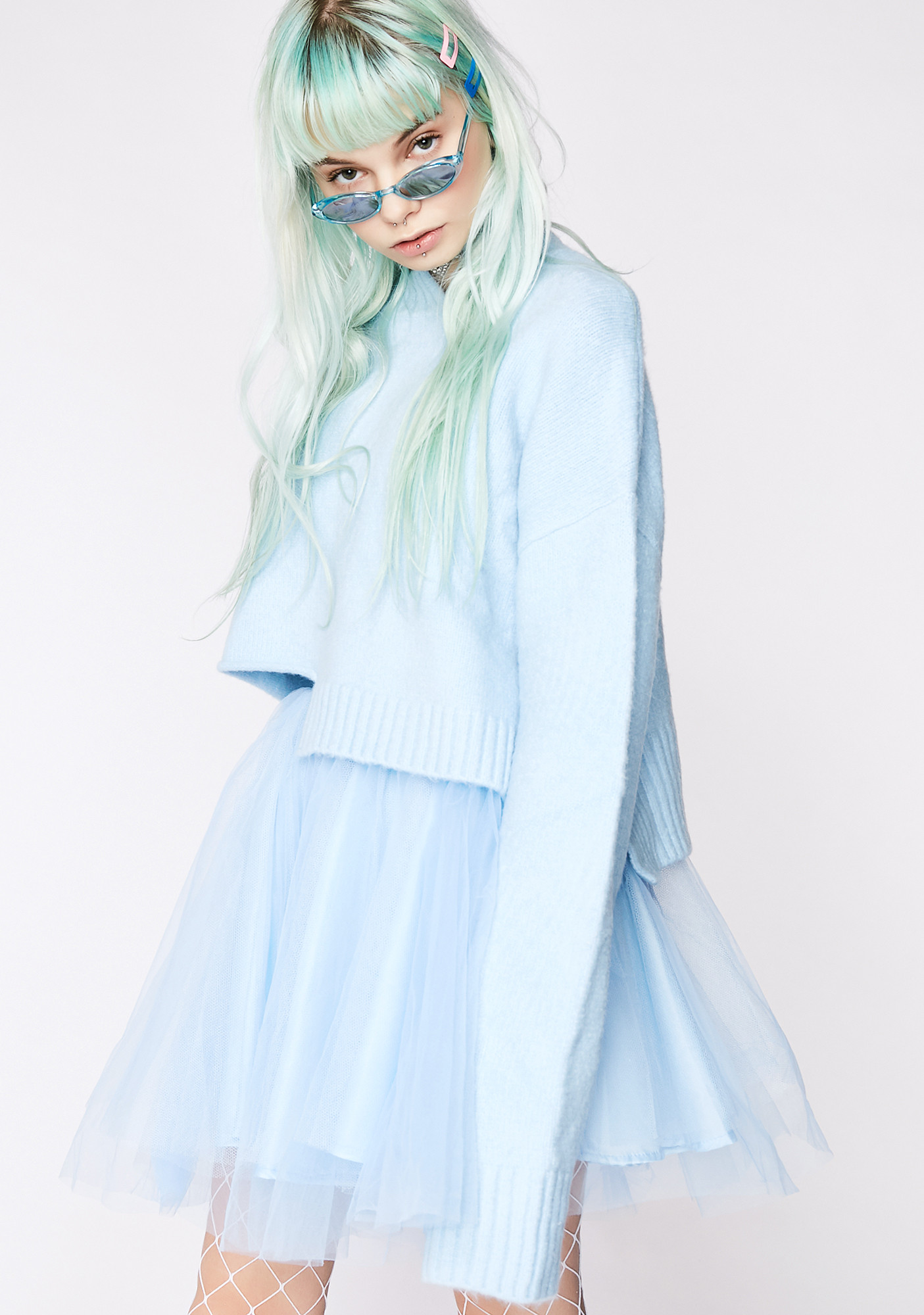 Crooped Slouchy Light Blue Sweater | Dolls Kill