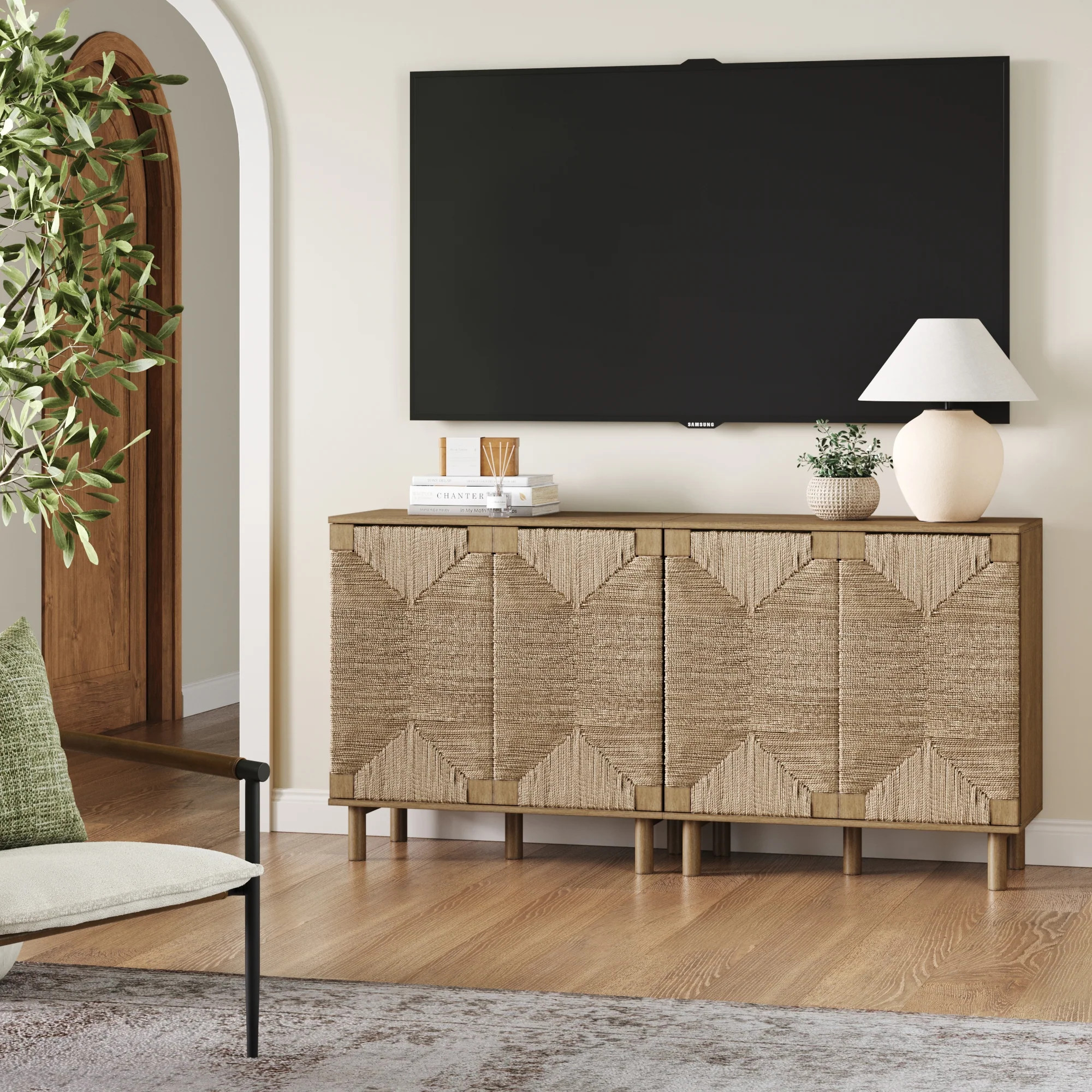 Seagrass TV Console Credenza Brown (Set of 2) | Nathan James