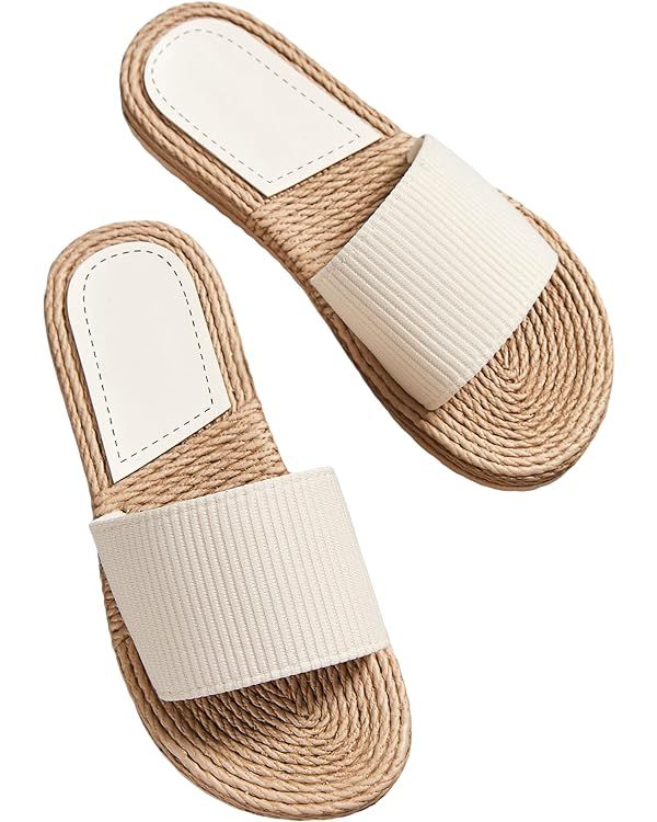 Verdusa Women's Open Toe Flat Sandals Espadrille Slides Summer Sandals | Amazon (US)