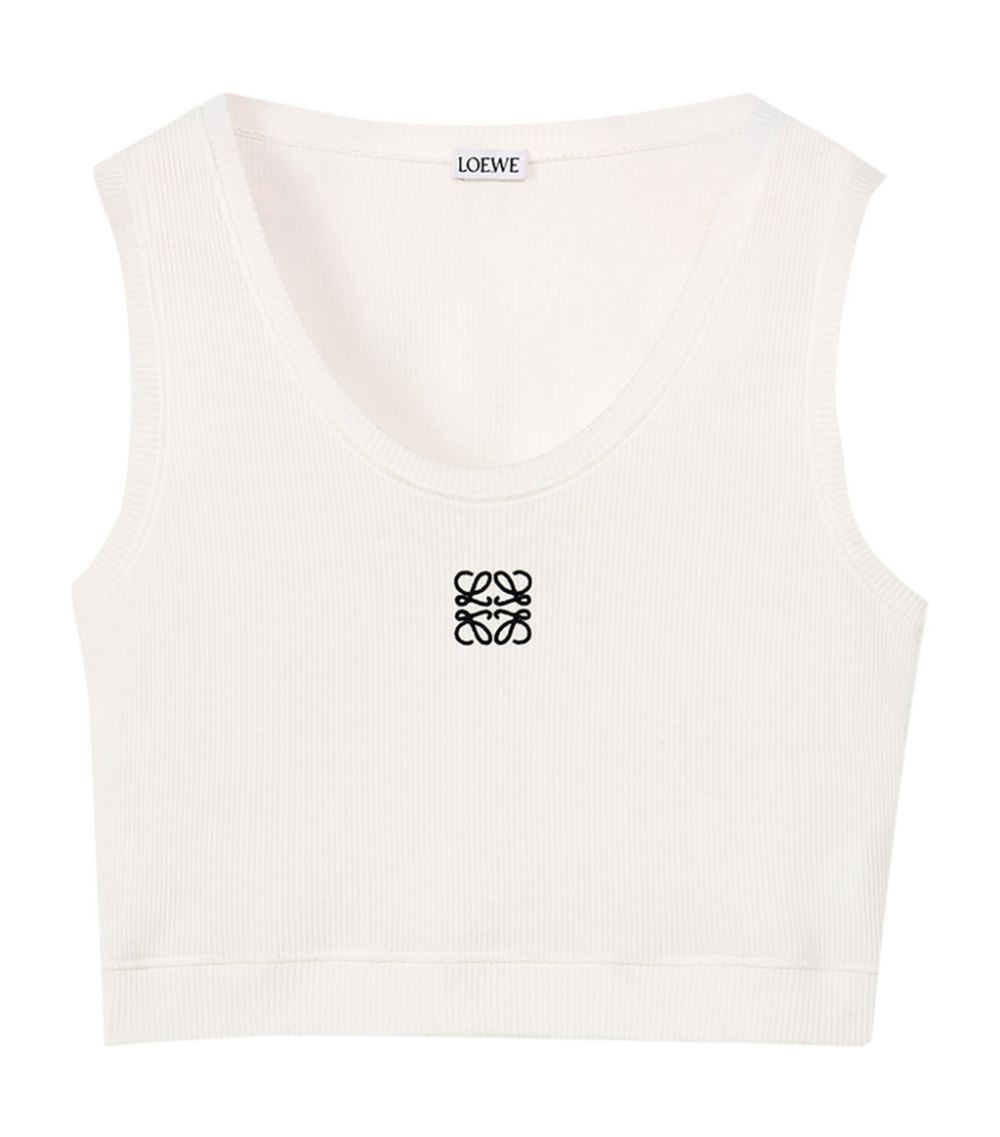 Women's LOEWE Cropped Cotton Anagram Tank Top in White/Navy Blue | StockX