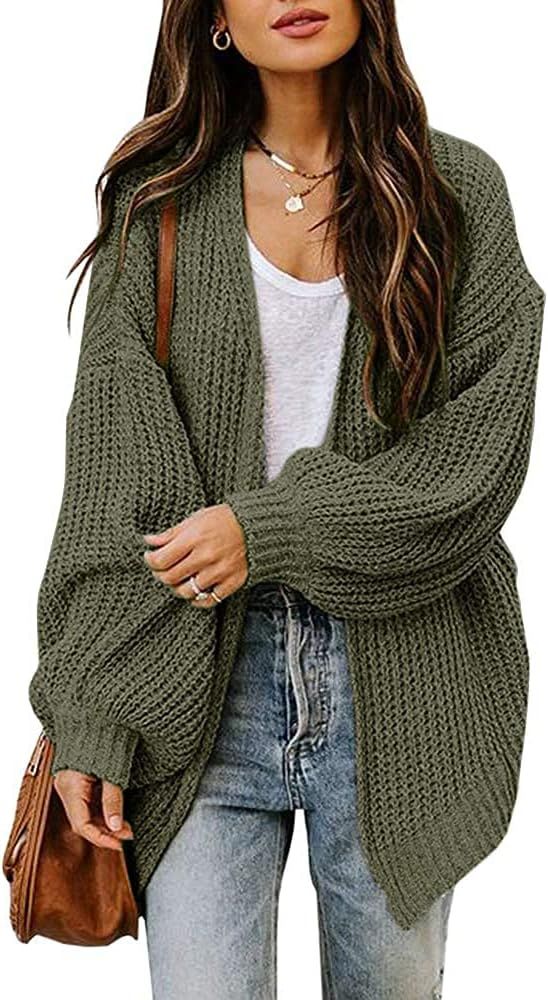 Jollycode Womens Open Front Cardigan Long Sleeve Oversized Sweaters Boyfriend Chunky Knit Outwear Co | Amazon (US)