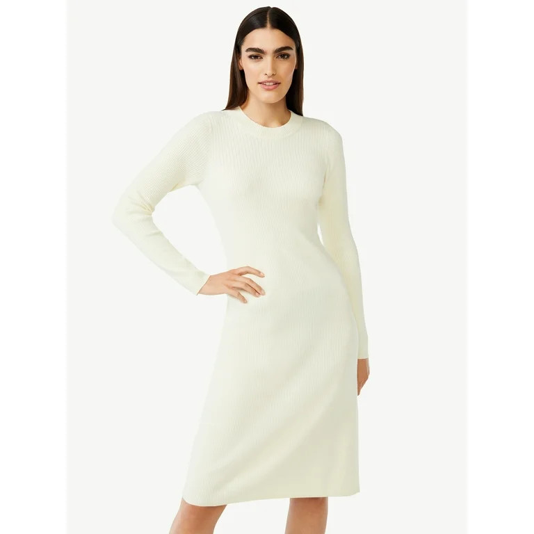 Free Assembly Women's Mixed Rib Sweater Midi Dress with Long Sleeves | Walmart (US)