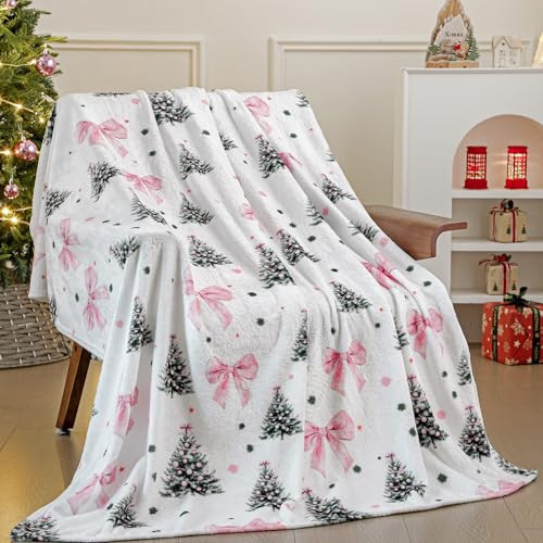 FuWeave 50 x 60 Inches Pink Christmas Throw Blanket Cute Soft Warm Lightweight Christmas Tree Blanket for Sofa Bed Gift Decor | Amazon (US)