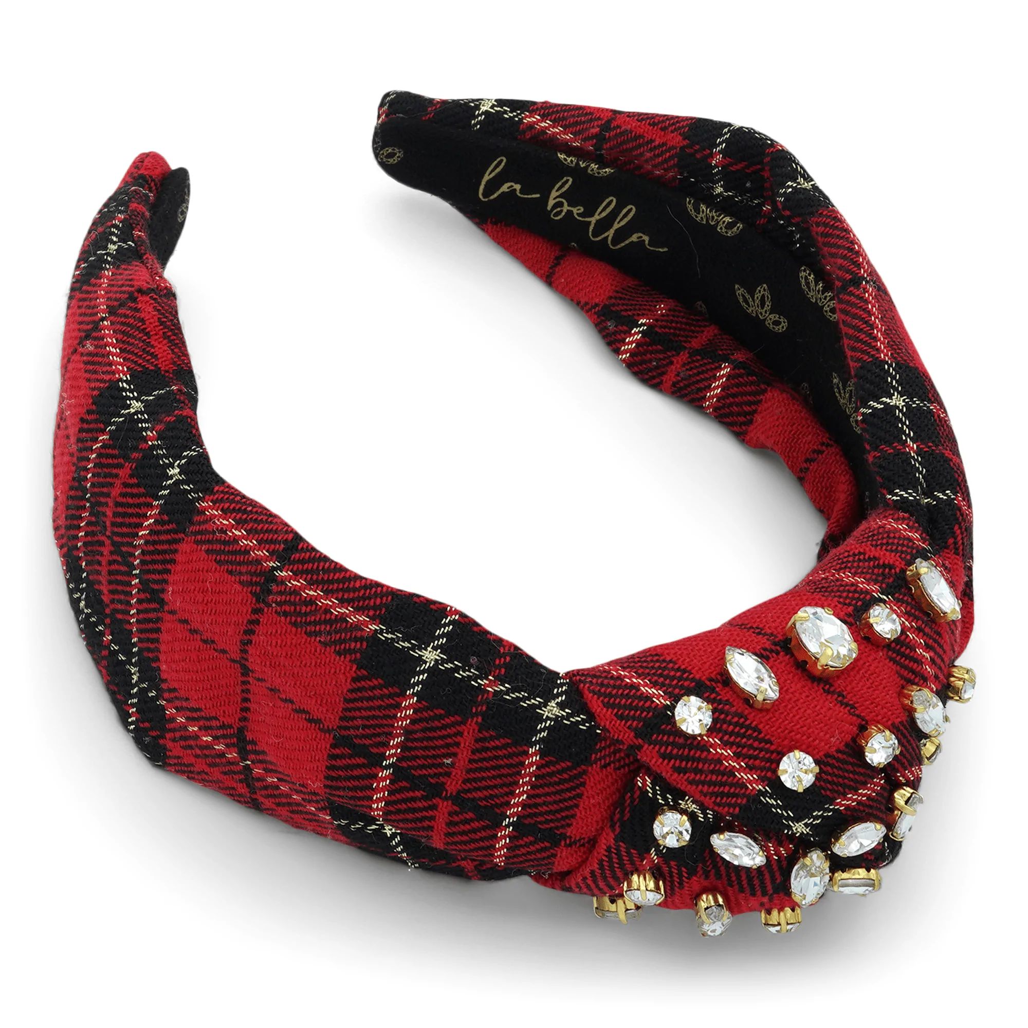 Crystal Dipped Red & Gold Plaid Headband | La Bella Shop