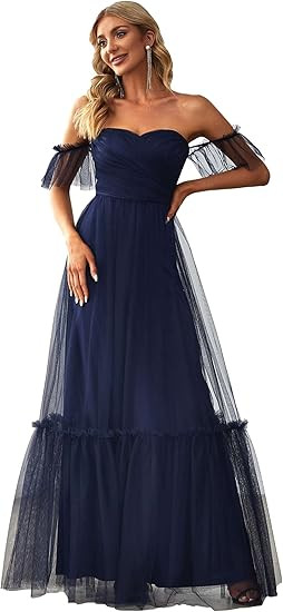 Ever-Pretty Women's Maxi Sweetheart Off-Shoulder Ruched Tulle Evening Dresses 50126-USA | Amazon (US)
