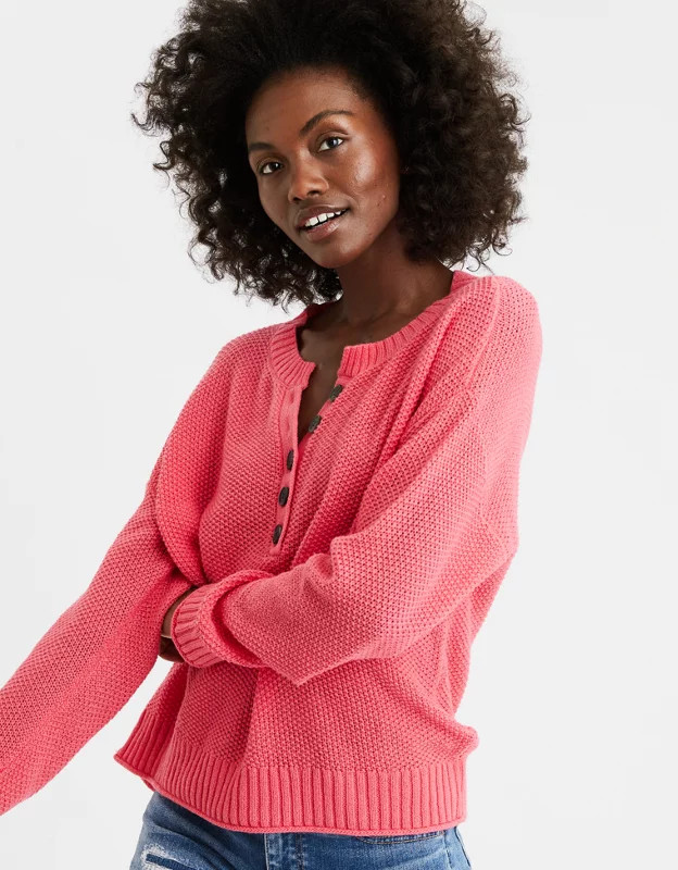 AE Oversized Henley Pullover Sweater | American Eagle Outfitters (US & CA)