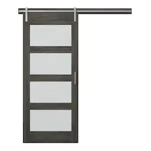 36 in. x 84 in. 3-Lites Pre Assembled Frosted Glass White MDF Interior Sliding Barn Door w/ Hardw... | The Home Depot