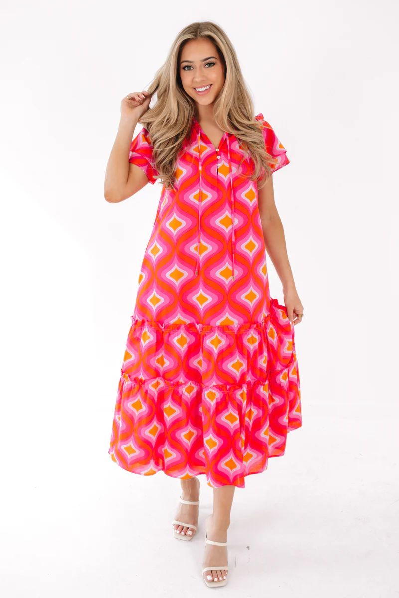 The Quinn Ruffle Sleeve Midi Dress - Pink | The Impeccable Pig