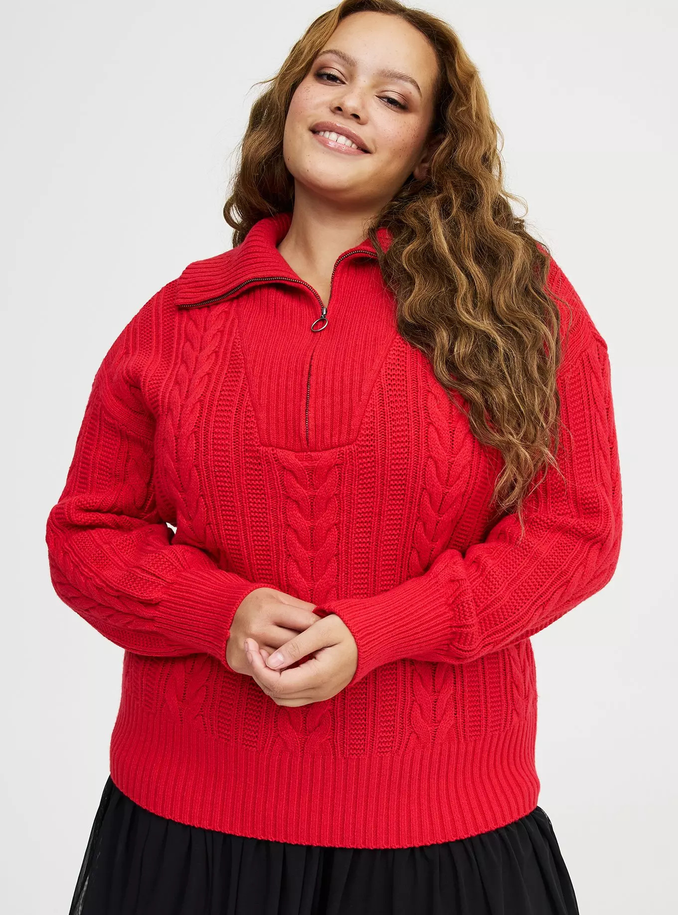 Cable Knit Half-Zip Pullover Sweater | Torrid (US & Canada)