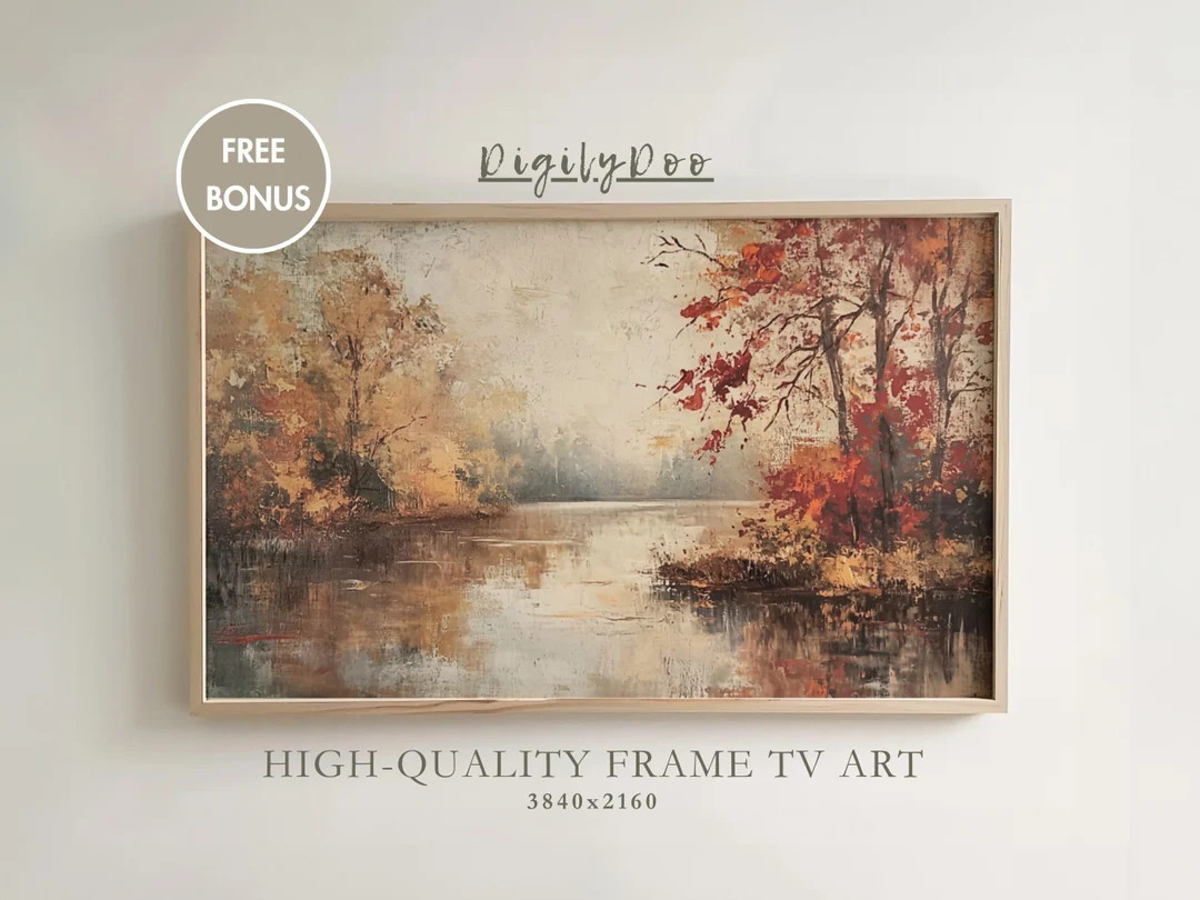 Vintage Autumn Lake Painting, Rustic Fall TV Art (Digital Download) | Etsy (Global)