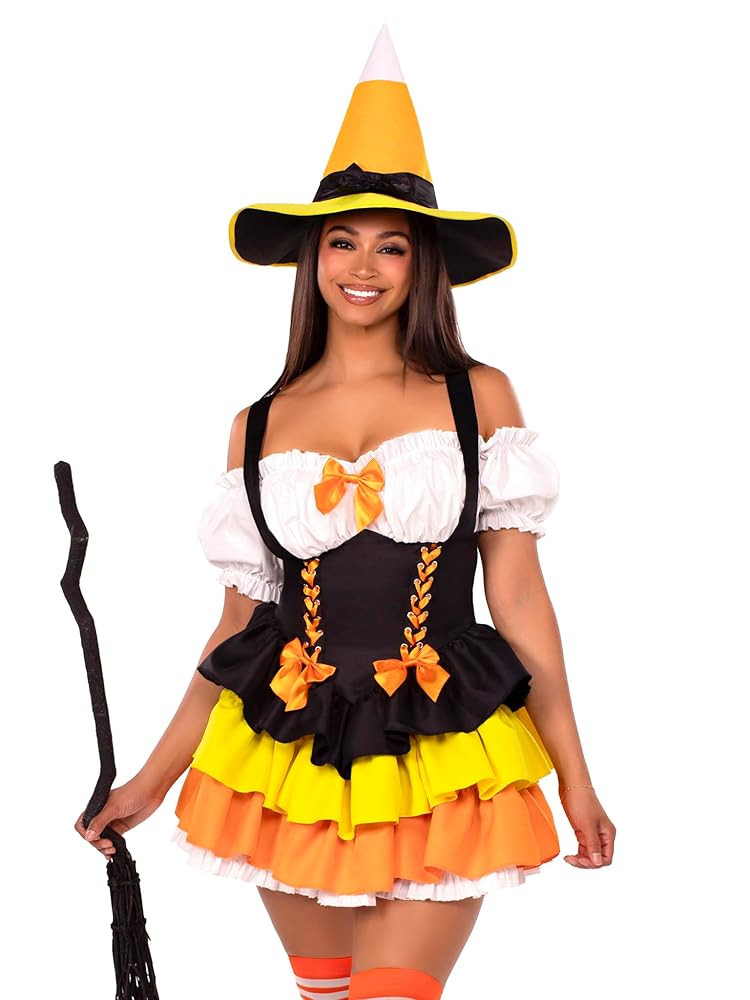 Leg Avenue Women’s 2 Pc Candy Corn Witch Costume, Includes Dress With Tiered Skirt Lace-up Wais... | Amazon (US)