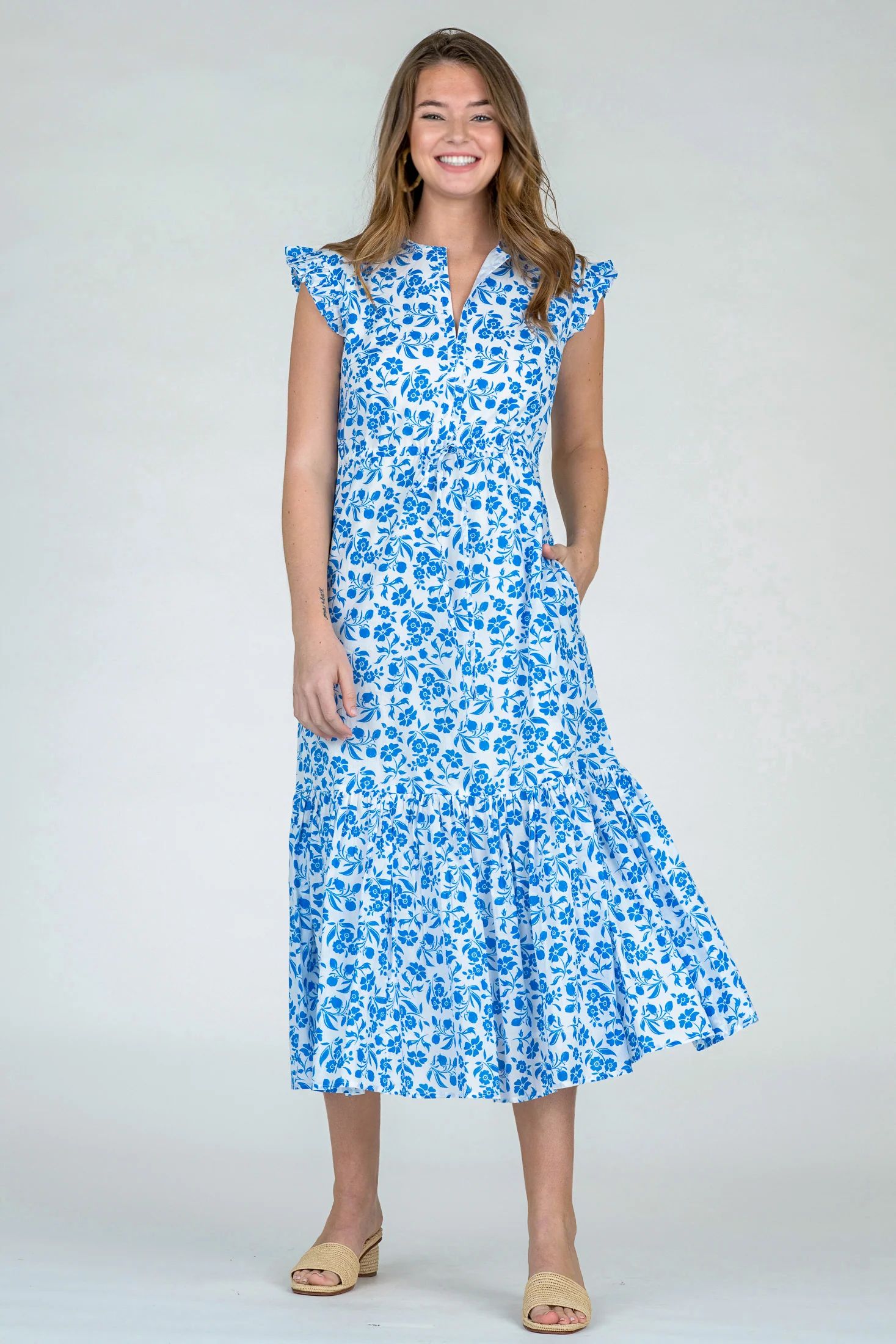 Delia Dress in Picnic Floral Blueberry | Olivia James The Label