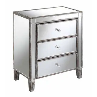 Silver Orchid Olivia 3-drawer Mirrored End Table - Antique SIlver | Bed Bath & Beyond