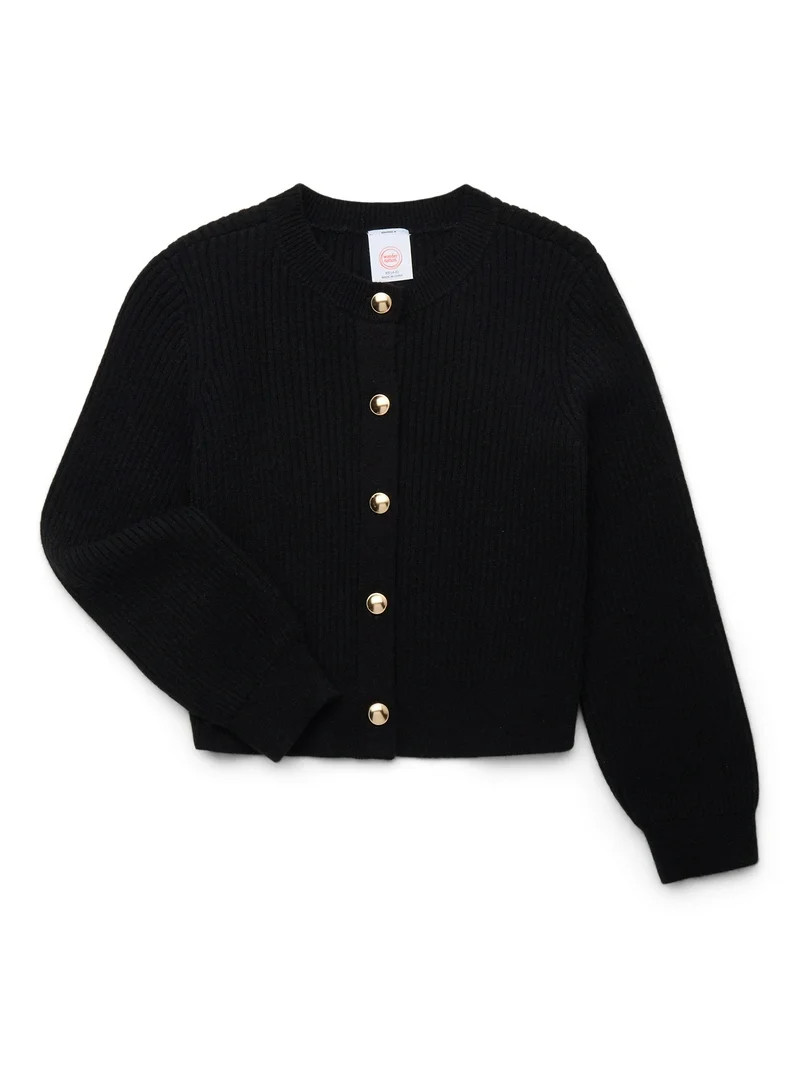 Wonder Nation Girls Ribbed Button Front Cardigan Sweater, Sizes 4-18 & Plus - Walmart.com | Walmart (US)