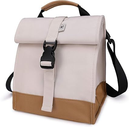 Sunny Bird Insulated Lunch Bag Rolltop Lunch Box for Women, Girls, Teens and Kids (White) | Amazon (US)