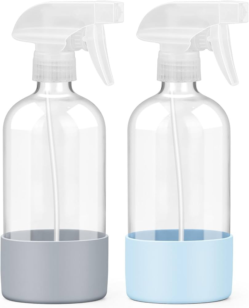 2 Pack Glass Spray Bottles with Silicone Sleeve, 16 oz Empty Refillable Containers with Adjustabl... | Amazon (US)