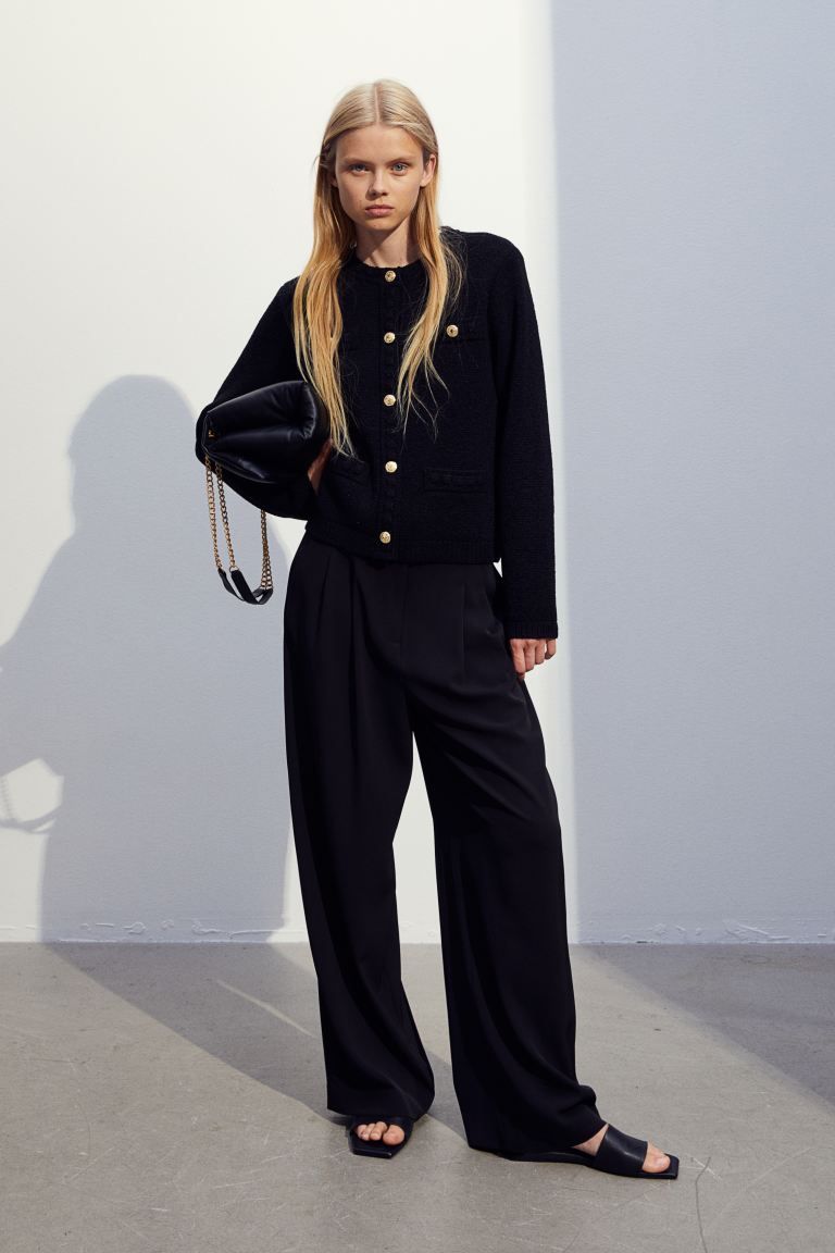 Textured-knit cardigan - Black - Ladies | H&M GB | H&M (UK, MY, IN, SG, PH, TW, HK)