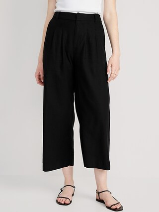High-Waisted Linen-Blend Cropped Wide-Leg Pants for Women | Old Navy (US)