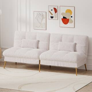ComHoma 65 in. White Fabric Futon Couch with Adjustable Backrest Convertible Futon Sofa Bed Conve... | The Home Depot
