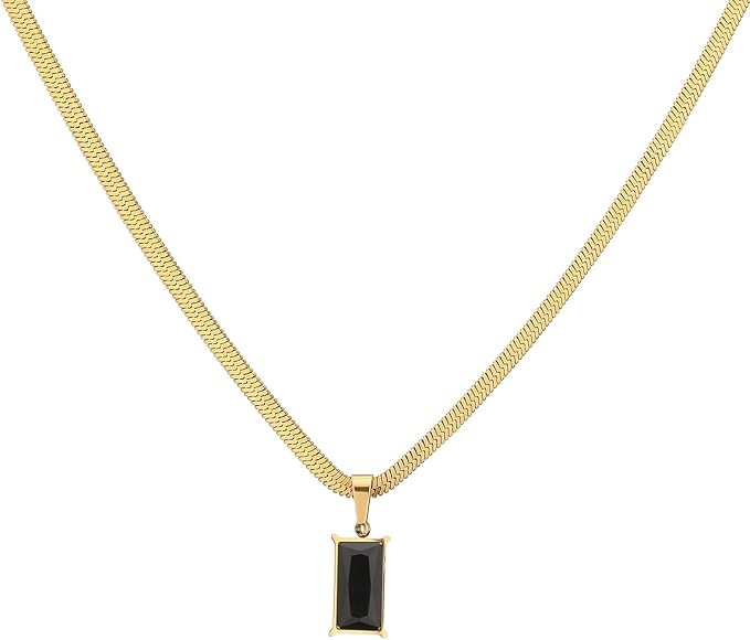 JEIAWIDI Gold Herringbone Necklace for Women,Dainty Birthstone Pendant Necklace,18k Gold Plated S... | Amazon (US)