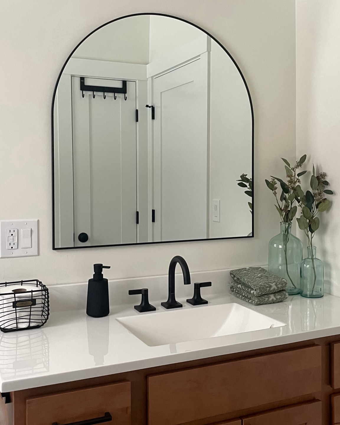 Guest bathroom refresh 💫  mirror is Amazon under $100! Glass jugs and stems are Hearth & Hand last year. Linking similar  

Decor, target, Amazon, transitional, modern farmhouse

#LTKhome #LTKsalealert #LTKfindsunder100