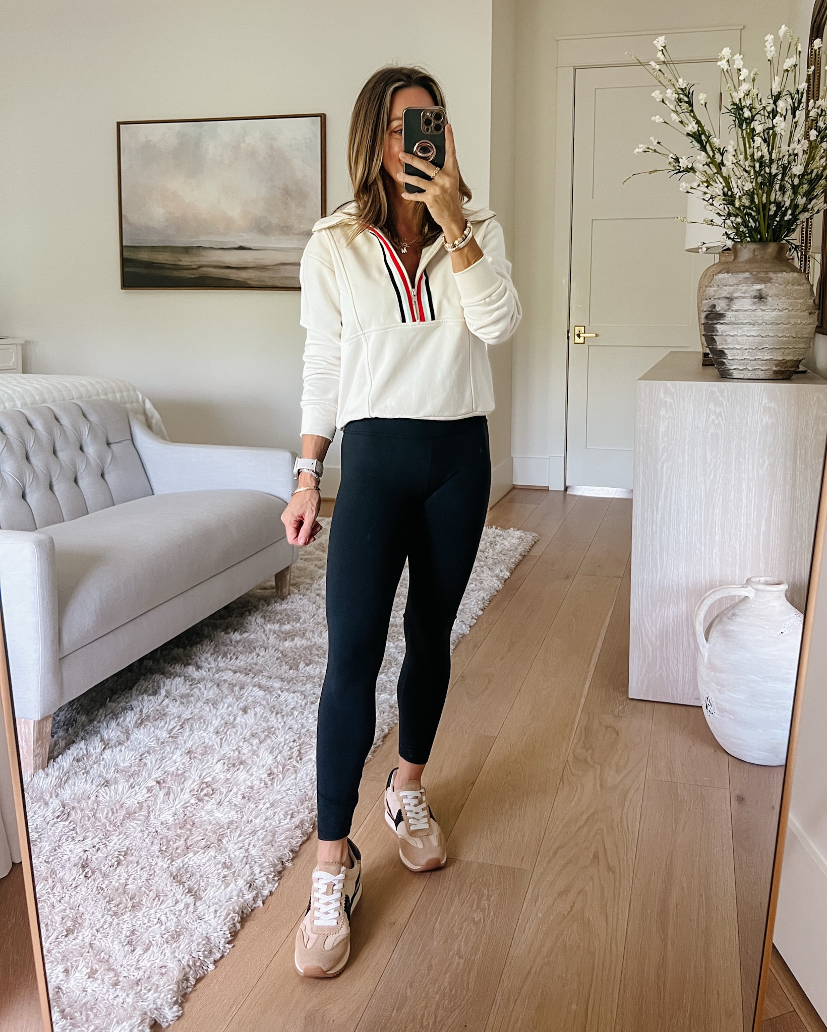 This is such a cute quarter zip from last year, love the colorful striping detail 🤍 New colors available on Evereve! 

Pullover Fit: I’m wearing an XS

Leggings Fit: I’m wearing an XS

#LTKPetite #LTKActive #LTKStyleTip