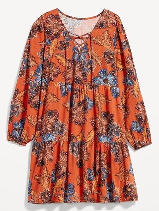 Tie-Neck Tiered Floral Mini Swing Dress for Women | Old Navy (US)