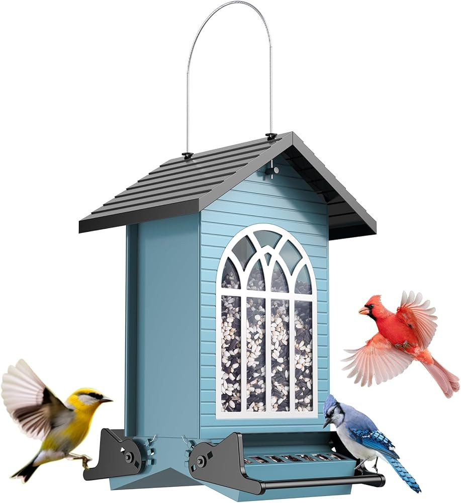 Squirrel Proof Bird Feeder Outside Hanging- 5LB Metal Wild Bird Feeder for Outdoors, Weight-Activ... | Amazon (US)