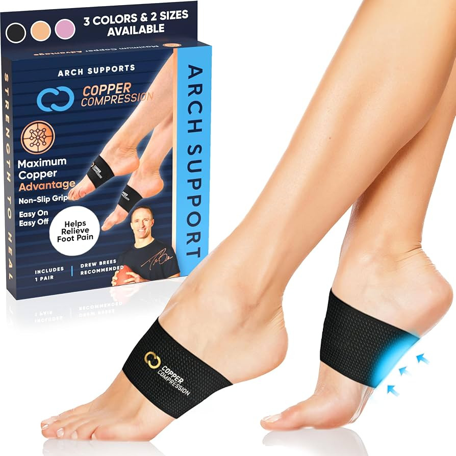 Copper Compression Arch Support - 2 Pain Relief Foot Care Brace Sleeves for Plantar Fasciitis, He... | Amazon (US)