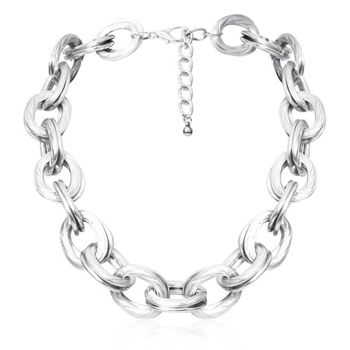 ACEDRE Chunky Choker Necklace Silver Cuban Link Chain Double O Link Necklaces Punk Hip-hop Jewelry for Women (2-Silver) | Amazon (US)