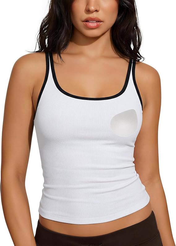 SUUKSESS Women Padded Cotton Ribbed Tank Tops Casual Summer Going Out Sleeveless Scoop Neck Basic... | Amazon (US)