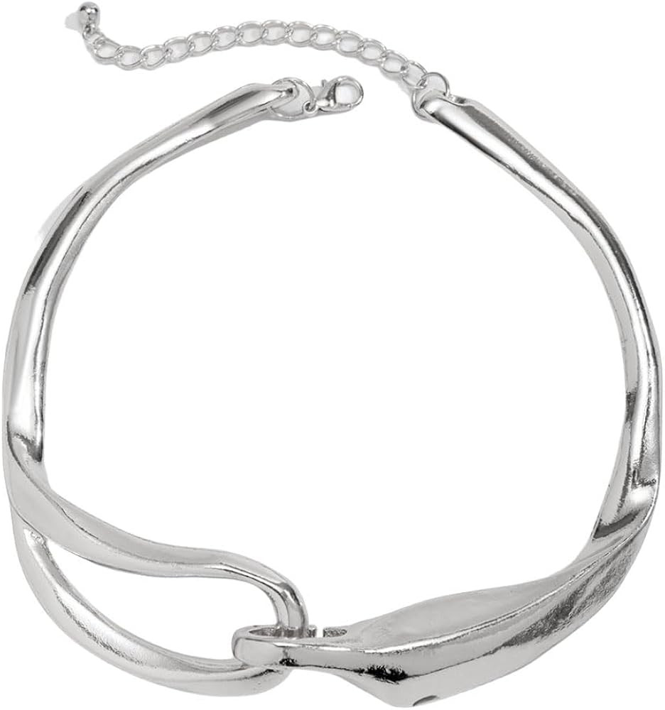 Chunky Silver Metal Buckle Collar Necklace for Women Teen Girls,Thick Geometric Metallic Unisex A... | Amazon (US)