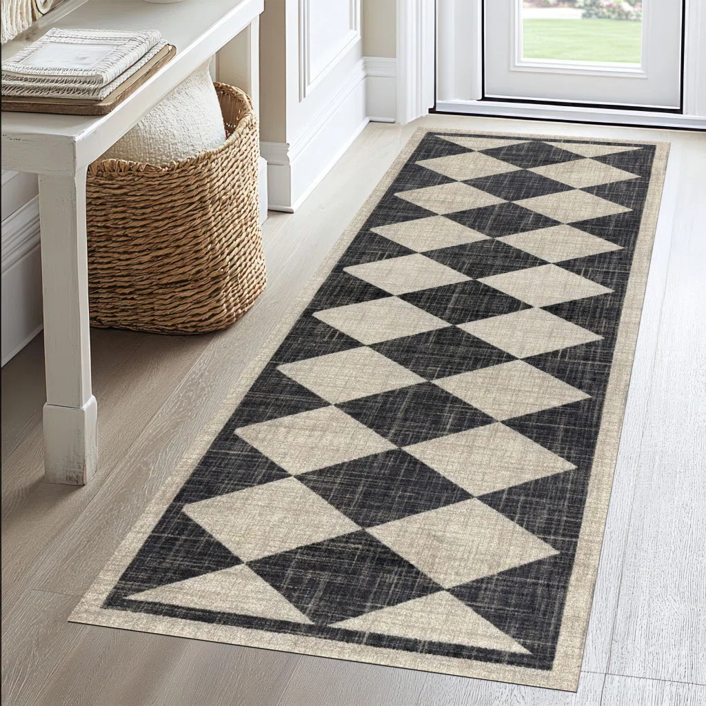 Arthur Diamonds Black One-Piece Washable Runner | Wayfair North America