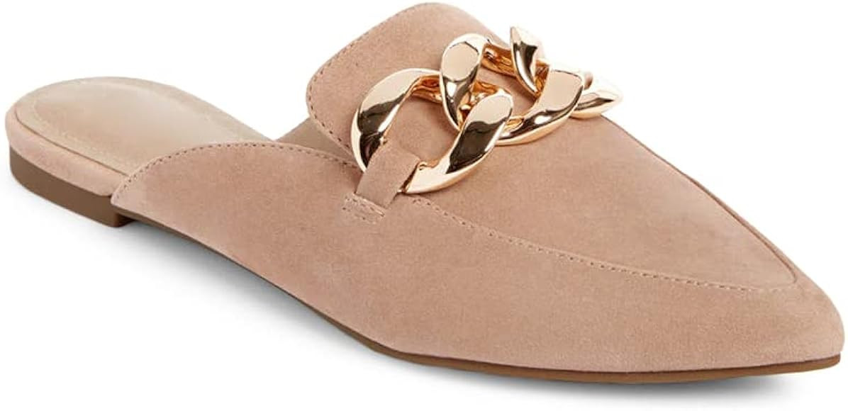 Mskilder Mules for Women Flats Metal Chain Pointed Toe Slip-on Backless Loafers Slides Flat Shoes | Amazon (US)