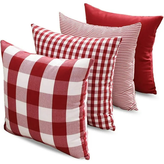 Red Plaid Decorative Throw Pillow Covers 20x20 Set of 4, Burgundy Red and White Christmas Couch P... | Walmart (US)
