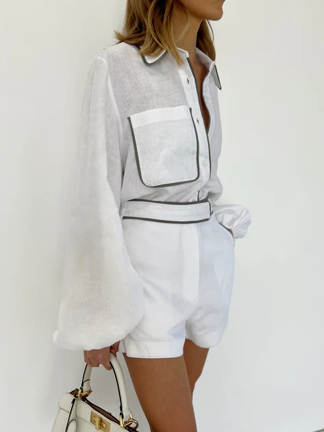 Erin Contrast Trim Contemporary Shirt | White | Vita Grace