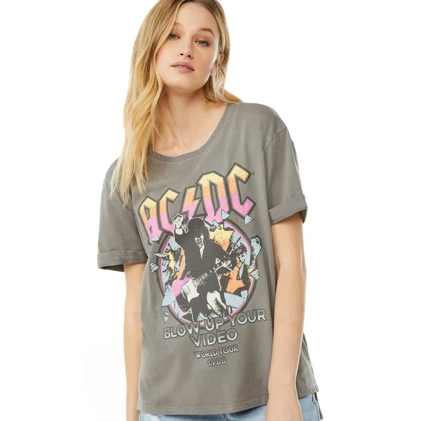 Scoop Women's AC/DC Hi Low Boyfriend T-Shirt | Walmart (US)