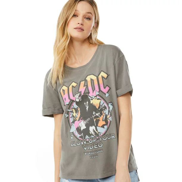Scoop Women's AC/DC Hi Low Boyfriend T-Shirt | Walmart (US)