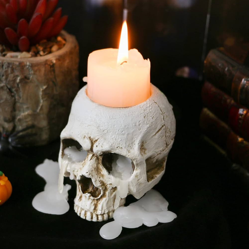 Skull Candle Holder - Gothic Shed Tears Human Skull Tealight Candle Holder Novelty Skull Bone Can... | Amazon (US)